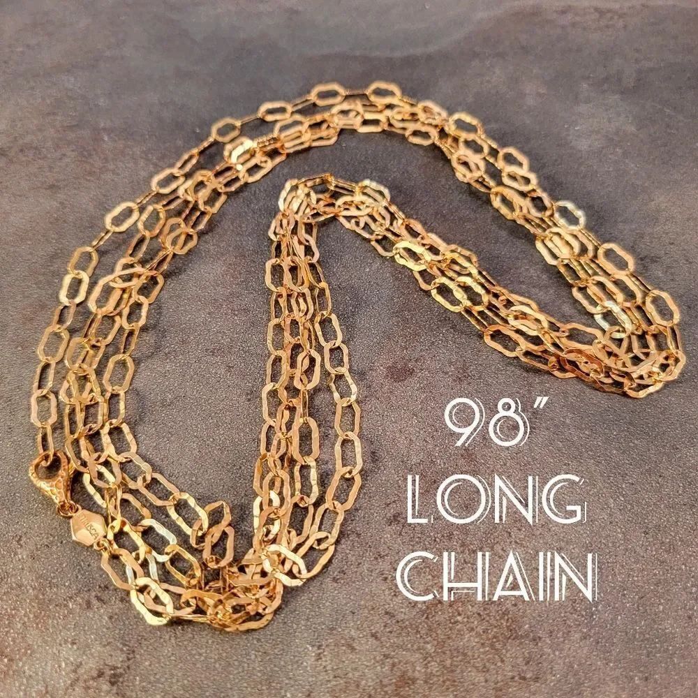 Estrusca Veronase Gold Over Sterling 98" 6mm Hammered Paperclip Chain